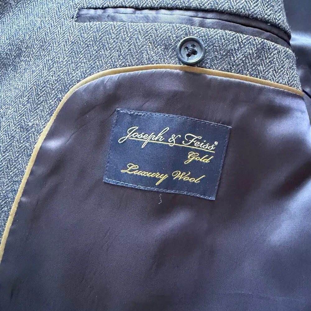 Joseph & Feiss Gold Wool Sport‎ Coat Blue/Grey Mens 48 Short